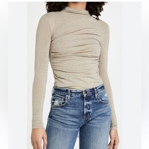 Enza Costa Ruched Lurex Glitter Tee Long Sleeve Gold